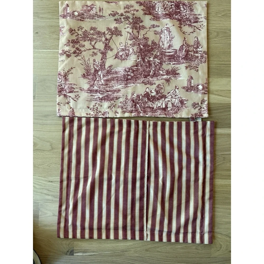 Sherry Kline Red Toile Reversible Pillow Shams Set of 2 French Country Striped
